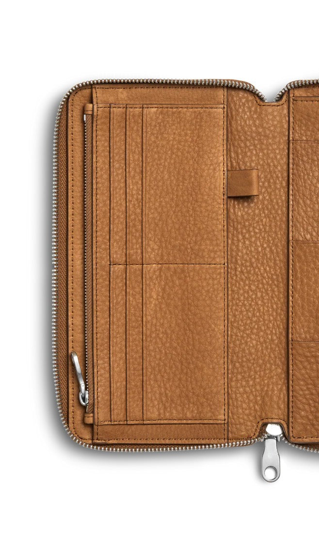 Full-Zip Natural Grain Pebble Leather Travel Organizer Wallet