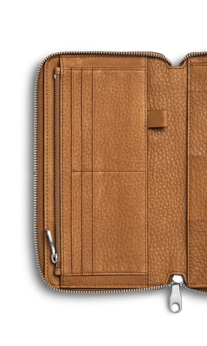 Full-Zip Natural Grain Pebble Leather Travel Organizer Wallet