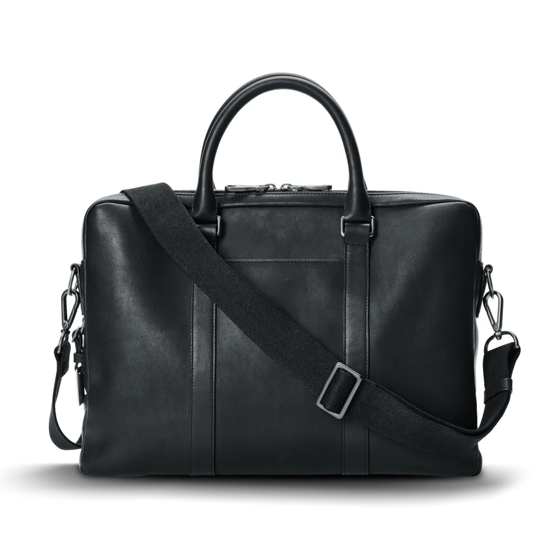 Smooth Navigator Leather Slim Computer Briefcase With Detachable Adjustable Strap