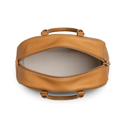 Curved Natural Leather Multi-Pocket Satchel Briefcase With Detachable Strap