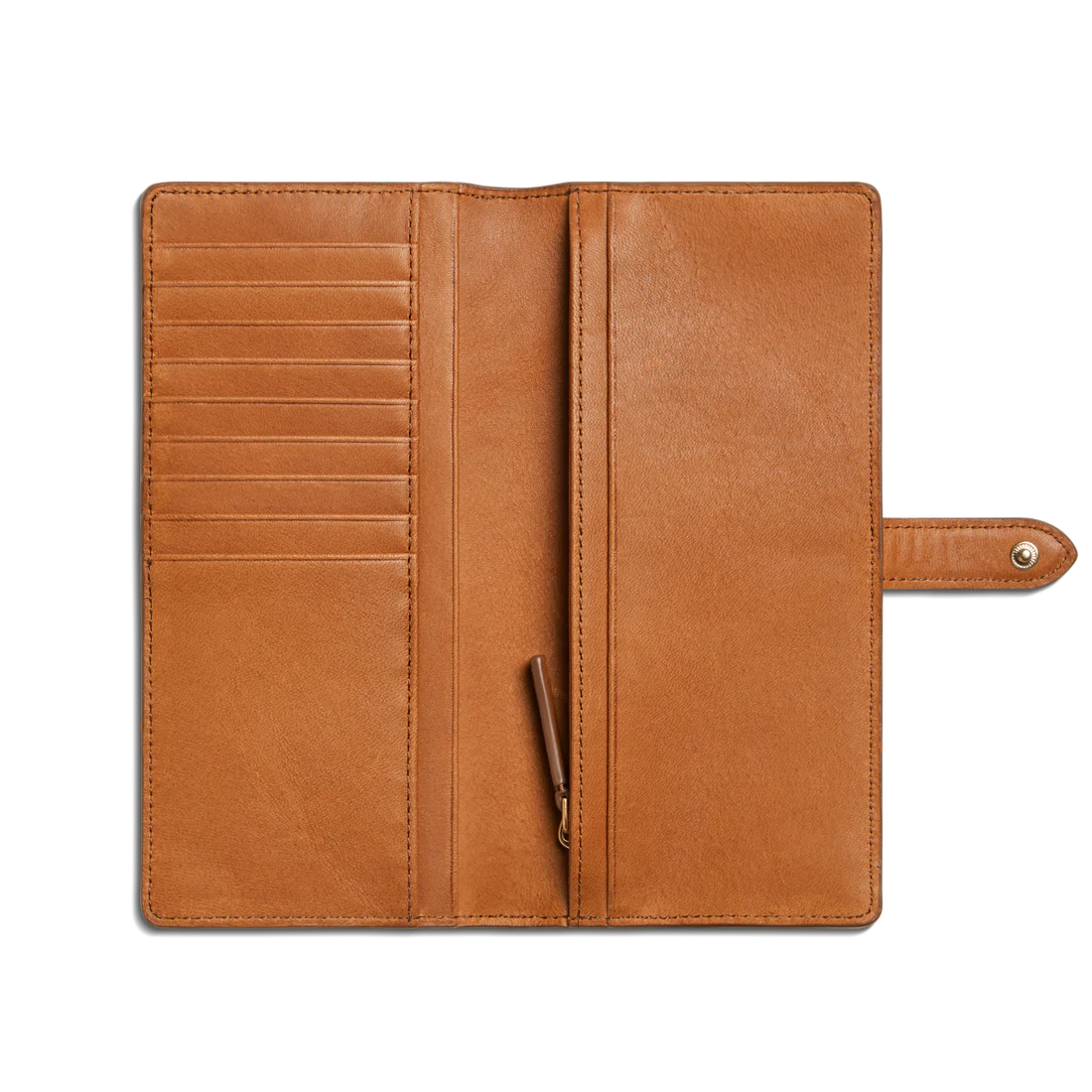 Long Natural Leather Snap Continental Wallet With Zip Coin Pocket
