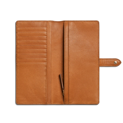 Long Natural Leather Snap Continental Wallet With Zip Coin Pocket