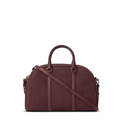Curved Natural Leather Multi-Pocket Satchel Briefcase With Detachable Strap