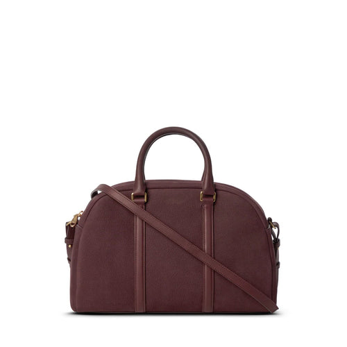 Curved Natural Leather Multi-Pocket Satchel Briefcase With Detachable Strap