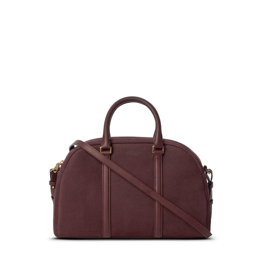Curved Natural Leather Multi-Pocket Satchel Briefcase With Detachable Strap