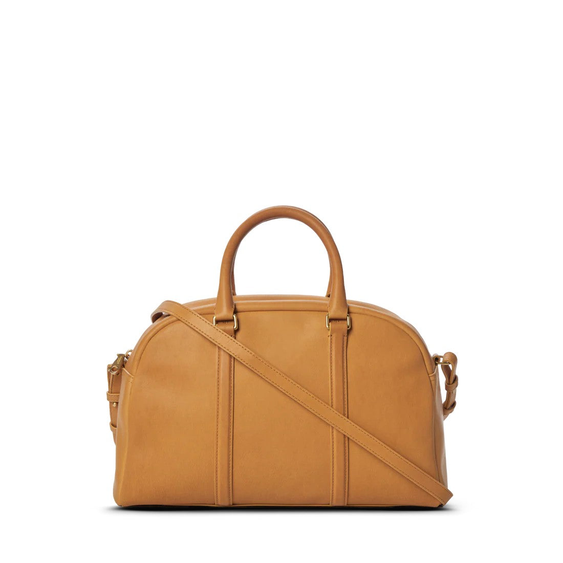 Curved Natural Leather Multi-Pocket Satchel Briefcase With Detachable Strap