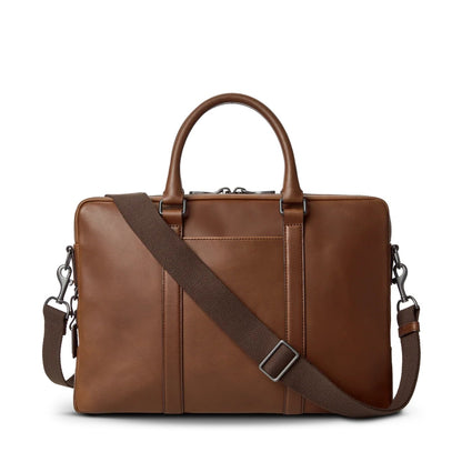Smooth Navigator Leather Slim Computer Briefcase With Detachable Adjustable Strap