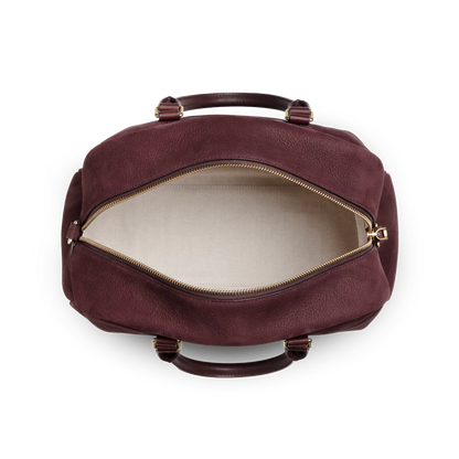 Curved Natural Leather Multi-Pocket Satchel Briefcase With Detachable Strap