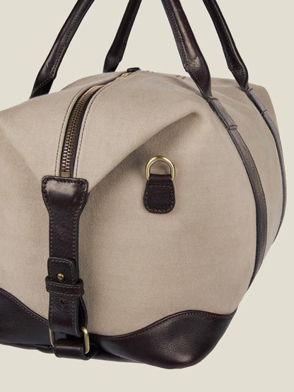 Water Resistant Cotton Canvas Full Grain Leather Trim Travel Duffel Bag