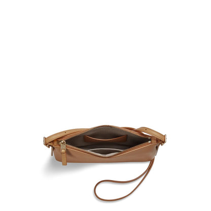 Accordion Smooth Natural Leather Small Zip Crossbody Bag