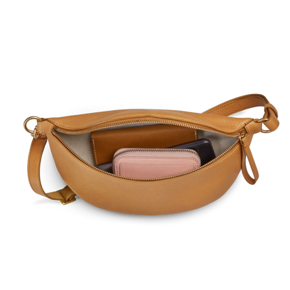Pebbled Natural Grain Leather Adjustable Multi-Wear Sling Crossbody Bag