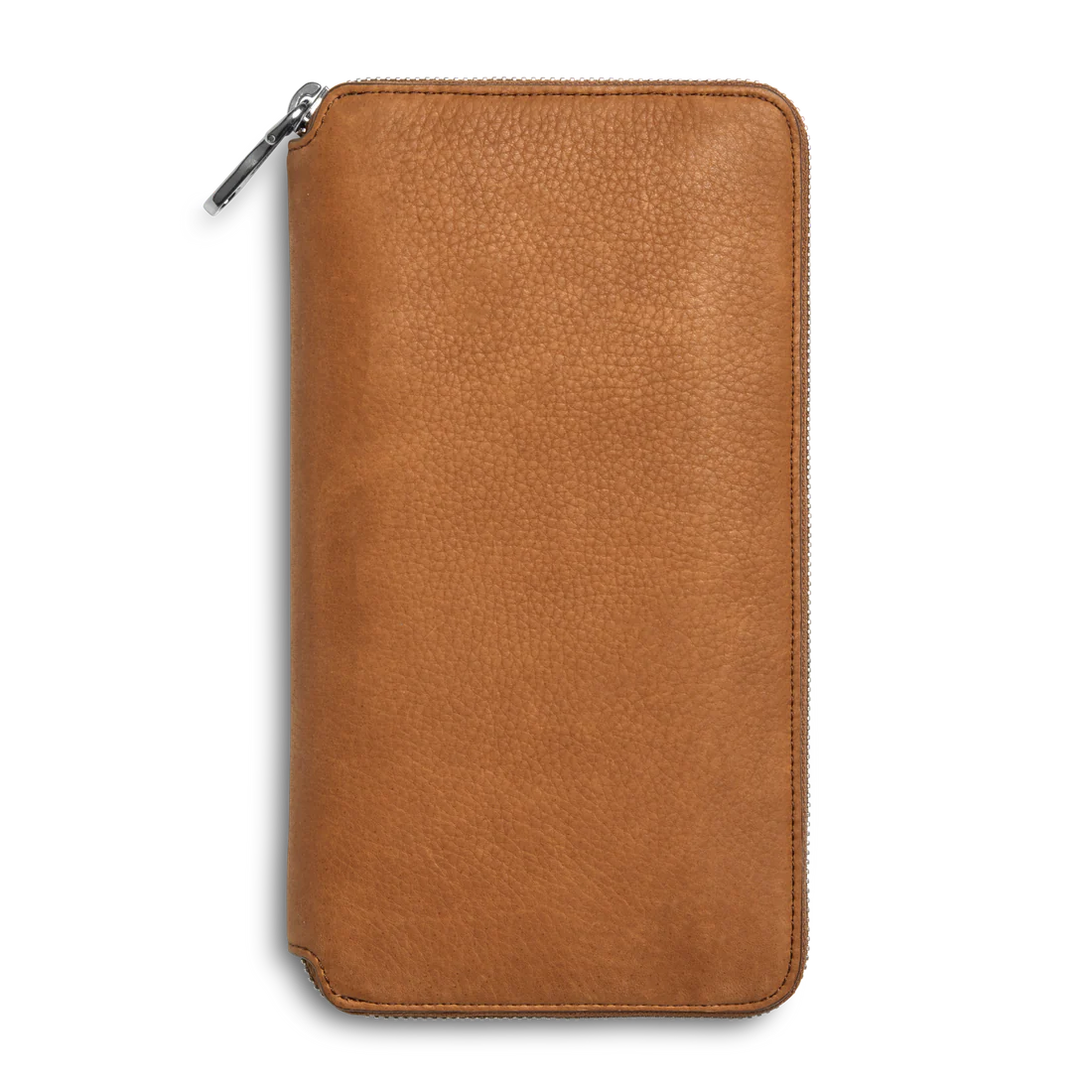 Full-Zip Natural Grain Pebble Leather Travel Organizer Wallet