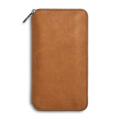 Full-Zip Natural Grain Pebble Leather Travel Organizer Wallet