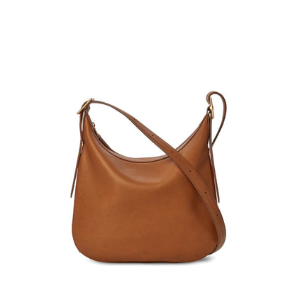 Expandable Accordion Smooth Natural Leather Medium Hobo Crossbody Bag