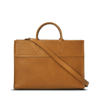 Large Capacity Natural Leather Day Satchel Briefcase For 15-inch Laptop