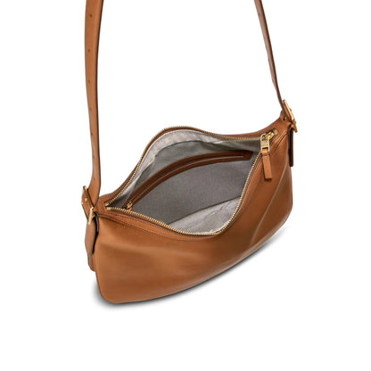 Expandable Accordion Smooth Natural Leather Medium Hobo Crossbody Bag