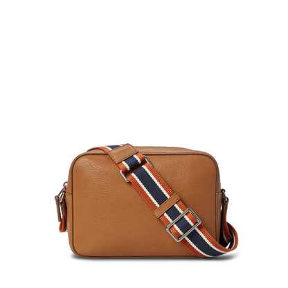 Pebbled Natural Grain Leather Adjustable Webbing Strap Camera Crossbody Bag