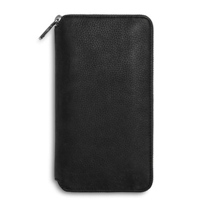 Full-Zip Natural Grain Pebble Leather Travel Organizer Wallet