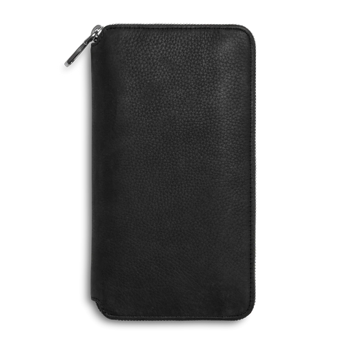 Full-Zip Natural Grain Pebble Leather Travel Organizer Wallet