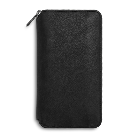 Full-Zip Natural Grain Pebble Leather Travel Organizer Wallet