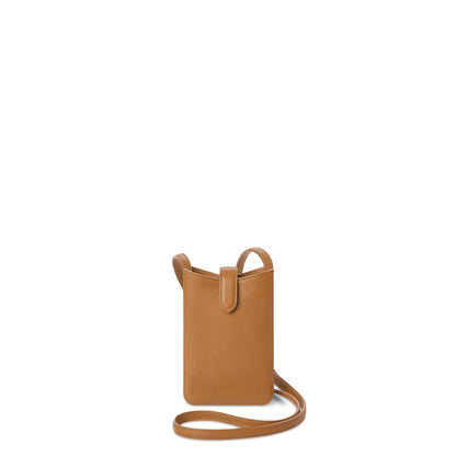 Smooth Natural Leather Mini Snap Phone Crossbody Bag