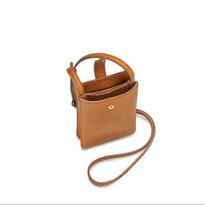 Smooth Natural Leather Mini Snap Phone Crossbody Bag