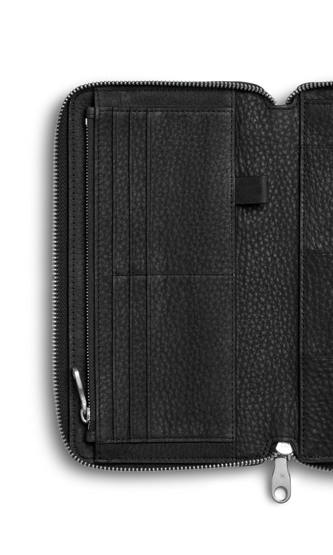 Full-Zip Natural Grain Pebble Leather Travel Organizer Wallet