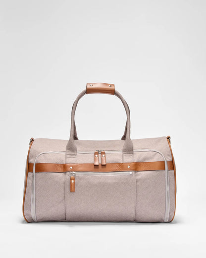 Recycled Nylon Burnished Leather Trim Front Zip Luxe Travel Duffel Bag