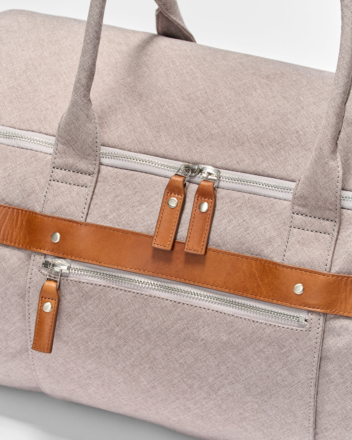 Recycled Nylon Burnished Leather Trim Front Zip Luxe Travel Duffel Bag