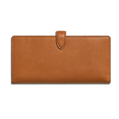 Long Natural Leather Snap Continental Wallet With Zip Coin Pocket